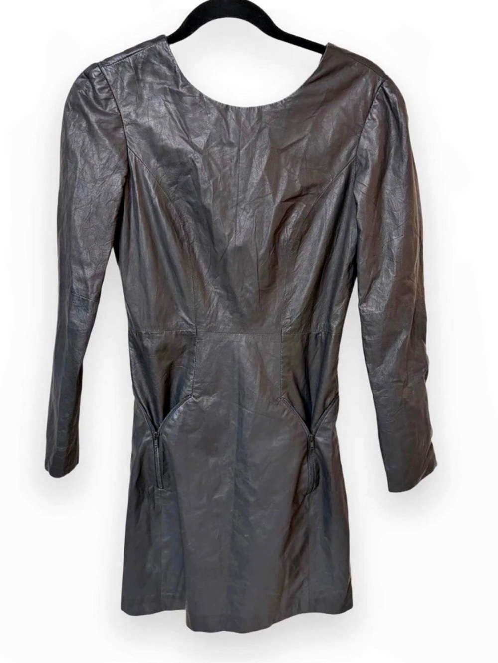 theyskens' theory Daroum Leather Mini Dress in Black Size 36 NWT